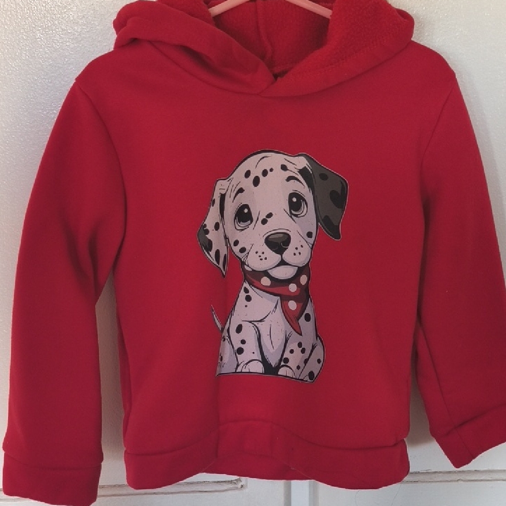 Red Kids Hoodie with Cute Dalmatian Graphic